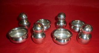 Four Pairs Us Sterling Silver Open Salts And Pepper Shakers,  Alvin Corp C.  1890
