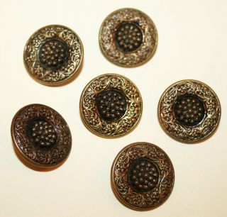Buttons Set 6 Embossed Brass Garland Flower & Foliage Pattern C1930s 1 "