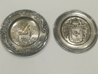 2 Vintage Peru Sterling Silver 925 Llama & Double Eagles Coin Tray Dishes 82g