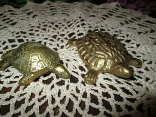 Set Of 2 Vintage Solid Brass Mini Turtle Tortoise Figurines 1 - 2 "