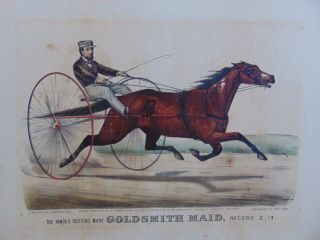 Antique Currier & Ives Print - The Famous Trotting Mare Goldsmith Maid - 1871