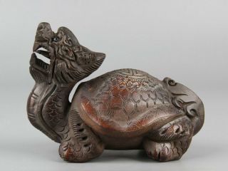 Chinese Exquisite Hand - Carved Dragon Turtle Carving Wooden Statue