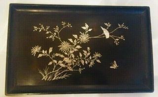 Rare And Unique Antique 19th Century Chinese Silver Inlaid Lacquered Tea Tray