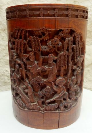 Antique Chinese Canton Carved Bamboo Brush Pot