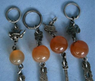 Antique Sterling Silver and Carnelian Opium Tools from the early 1900 ' s 6