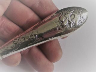 Antique Chinese Silver Handle Button Shoe Hook Dragon Decoration