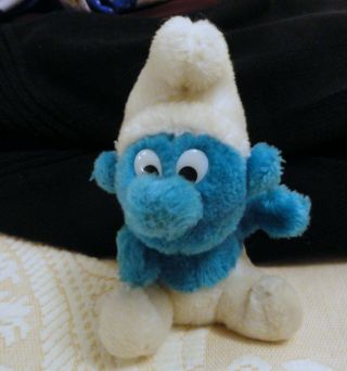 Peyo - 1980 Antique Vintage Blue White Furry Smurf 7 1/2 " Tall Wallace Berrie Co
