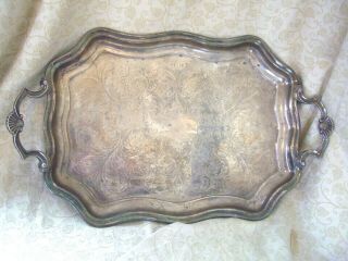 Vintage Ornate Silver Plated Serving Tray With Handles Plate Platter Dish