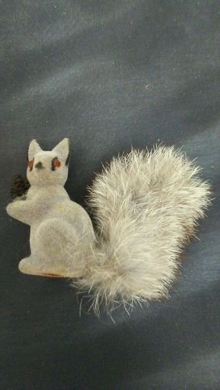 Vintage W.  Germany Flocked Mohair Gray Squirrel Orange Eyes