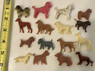 16 Vintage Plastic & Celluloid Dogs Poodles Terrier Sheepdog Miniatures
