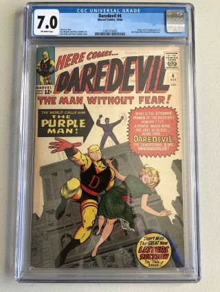Daredevil 4 Cgc 7.  0 Off - White Pages 1st Purple Man