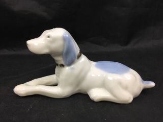Vintage Blue & White Dog Figurine Puppy Dog Figure Made In Japan