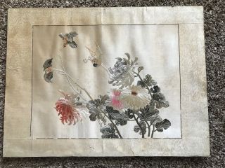 Vintage Chinese Silk Embroidery Textile Bird On Branch