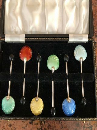 An Early 20th Century Set Of Enameled Coffee Bean Spoons
