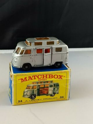 1960s Vintage Lesney Matchbox 34 Vw Volkswagen Camper Box England