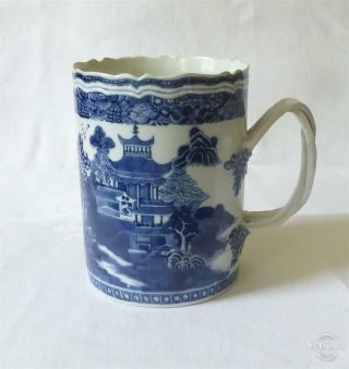 Very Large Antique Mid 18th Century Chinese Blue And White Porcelain Tankard