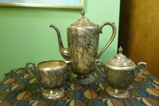 Wm.  Rogers Avon Pattern Silver Tea Set - Tea/coffee Pot,  Creamer And Sugar Bowl