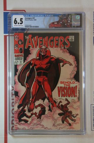 The Avengers 57_cgc 6.  5_1st S.  A.  Vision _1968_iconic Buscema Cover_oww Pages