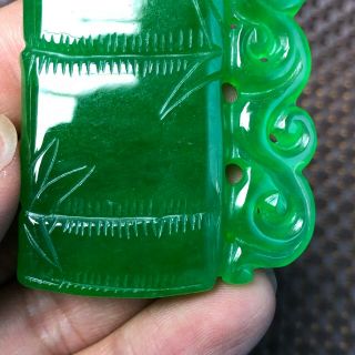 Chinese Rare Collectible Green Jadeite Jade Carved Handwork Bamboo Joint Pendant 3