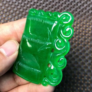 Chinese Rare Collectible Green Jadeite Jade Carved Handwork Bamboo Joint Pendant 4