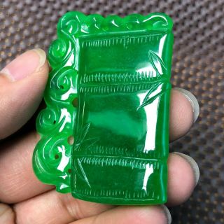Chinese Rare Collectible Green Jadeite Jade Carved Handwork Bamboo Joint Pendant 6