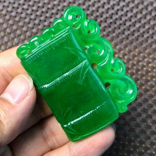 Chinese Rare Collectible Green Jadeite Jade Carved Handwork Bamboo Joint Pendant 7