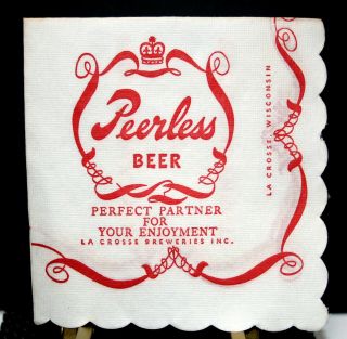 La Crosse Breweries,  Inc.  " Peerless Beer " Paper Napkin N.  O.  S.