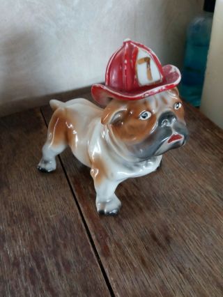 Made In Japan Bulldog Wearing Fireman Hat Figure
