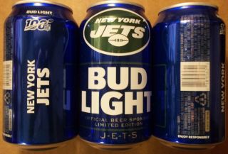 12 Oz.  Ny Jets 2019 Nfl 100 Years Bud Light Beer Can In Usa