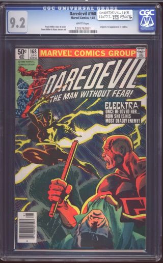 Daredevil 168 Cgc 9.  2 White Pages (marvel,  1981) 1st Appearance Elektra