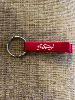 Red Budweiser Bottle Opener Keychain Metal Bud Beer Key Ring 2.  25 " Global