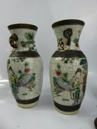 Chinese Antique Famille Verte Crackle Glaze Vases - Court Musicians QING 2