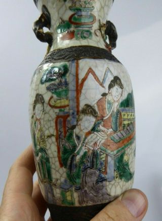 Chinese Antique Famille Verte Crackle Glaze Vases - Court Musicians QING 3