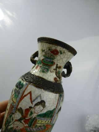 Chinese Antique Famille Verte Crackle Glaze Vases - Court Musicians QING 4
