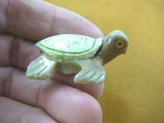 (y - Tur - Se - 138) Little Green Sea Turtle Stone Serpentine Carving Love Turtles