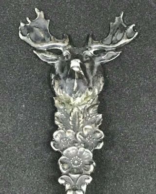 Antique Sterling Silver Greensboro Nc C.  B & H Figural Elk Souvenir Spoon