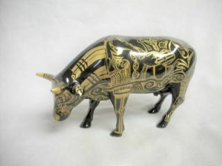 2000 Cow Parade Gold & Black Bovine Porceain Ceramic Figurine Tattoo