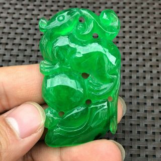 Rare Collectible Chinese Zodiac Green Jadeite Jade Handwork Mouse Amulet Pendant
