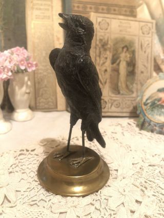 Vtg 1985 " Petites Choses " Detailed Metal Black Bird Figurine Round Brass Base