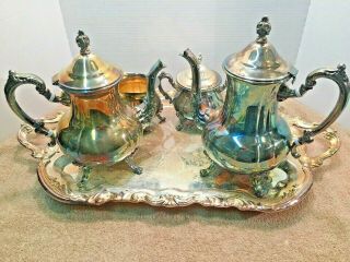 Vtg Towle Silverplate 5 Piece Grand Duchess Service Set Tea Coffee Creamer Tray