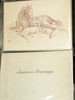Sam Savitt Christmas Cards 2 Pks Horse Foal & Mare Sketch Equestrian Art & Env