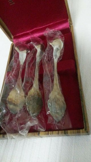 Antique Japanese Emperor Chrysanthemum Crest Silver Spoon Set of 3 W/ Box 2