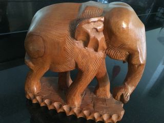 Vintage Hand Carved Teak Wood Elephant W/ Trunk 10x10 Thailand