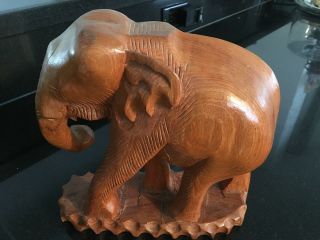 Vintage Hand Carved Teak Wood Elephant w/ Trunk 10x10 Thailand 3