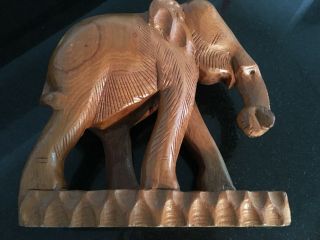 Vintage Hand Carved Teak Wood Elephant w/ Trunk 10x10 Thailand 4