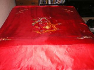 Old Chinese Red Silk Duvet Cover Embroidered w/Dragon Phoenix Flowers 5