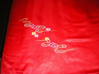 Old Chinese Red Silk Duvet Cover Embroidered w/Dragon Phoenix Flowers 7