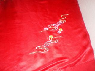 Old Chinese Red Silk Duvet Cover Embroidered w/Dragon Phoenix Flowers 8