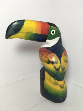 Carved Wood Toucan Figurine Statue Tropical Beach Home Decor 7.  5”