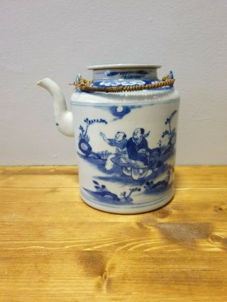 Fine Quality Rare Chinese 19th Century Porcelain Taoist Teapot Kangxi Style